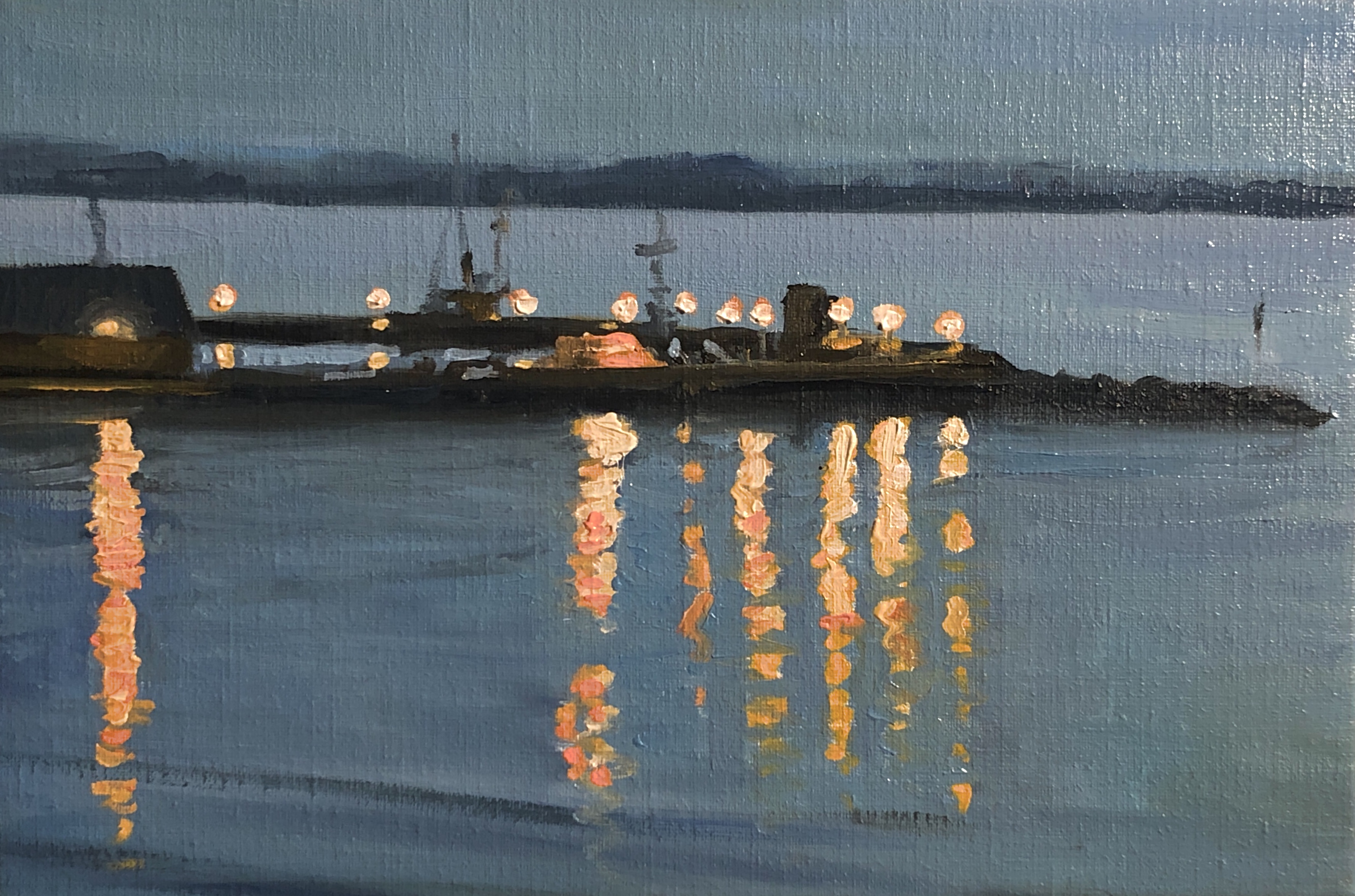 "Quiet July Harbour", 20x30 cm, olie 